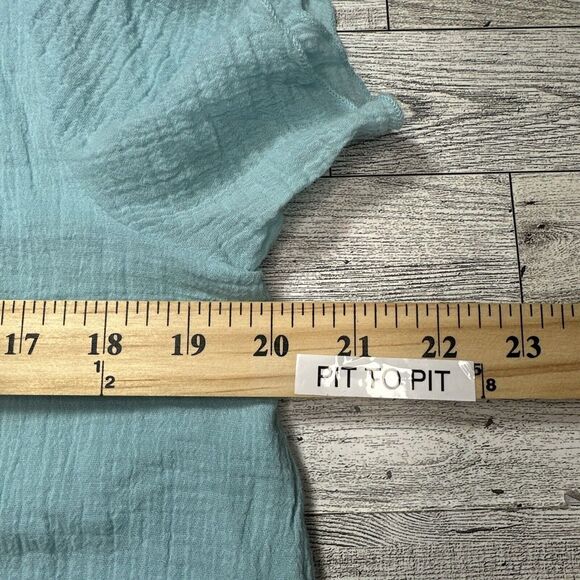 Soft Surroundings Jacinda Top Teal Blue Size Small Gauze Cotton Short Sleeve - Picture 10 of 12